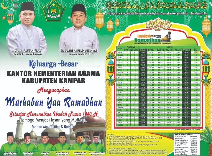 Kemenag Kampar Telah Menerbitkan Imsakiyah Ramadhan